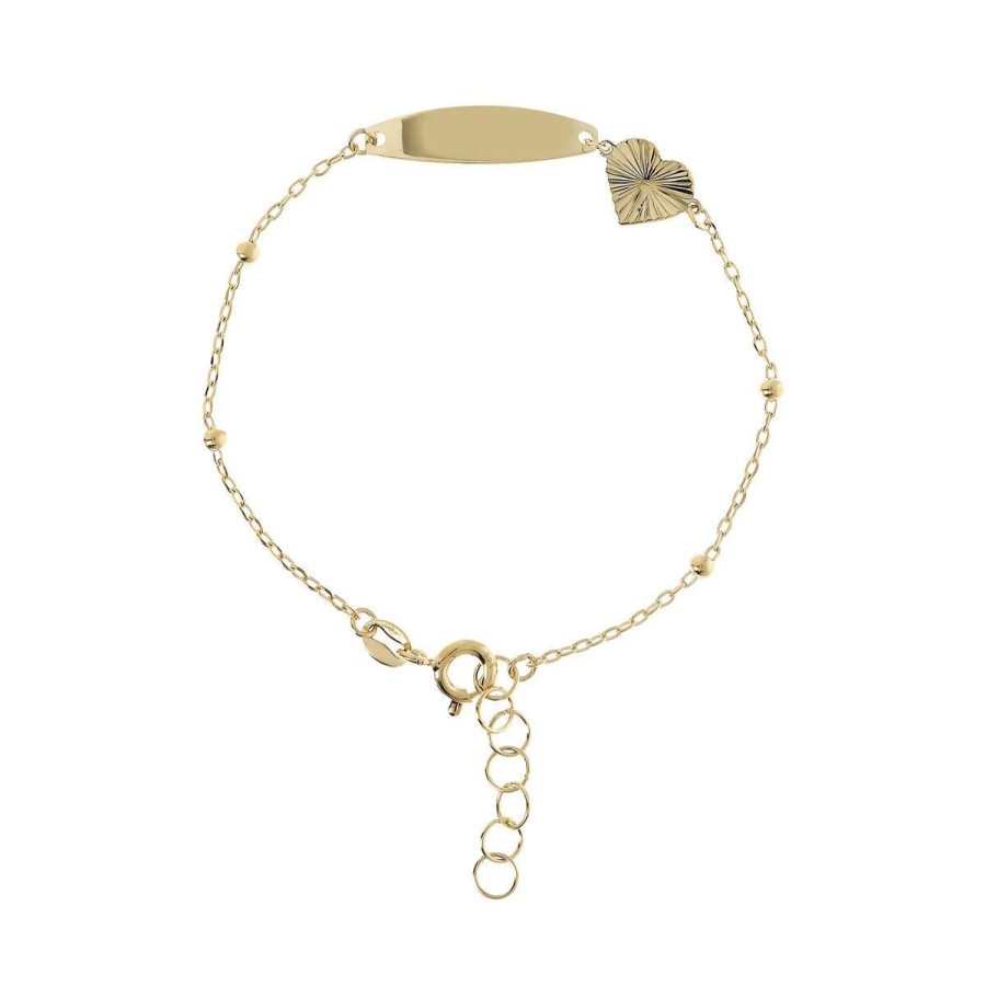 Bracciali Milor | Bracciale Catena Forzatina Con Placca E Pendente Cuore Diamantato Oro 9Kt