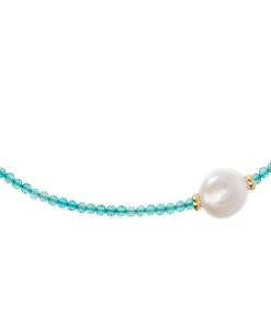 Collane Milor | Collana Girocollo Con Pietra Azzurra E Perla Barocca D'Acqua Dolce Bianca O 13 Mm In Argento 925 Placcato Oro Giallo 18Kt