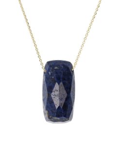 Collane Milor | Collana Maglia Brillantina In Argento 925 Placcato Oro Giallo 18Kt Con Pendente In Pietra Naturale Quarzo Blu Denim Sfaccettato