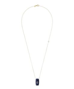 Collane Milor | Collana Maglia Brillantina In Argento 925 Placcato Oro Giallo 18Kt Con Pendente In Pietra Naturale Quarzo Blu Denim Sfaccettato