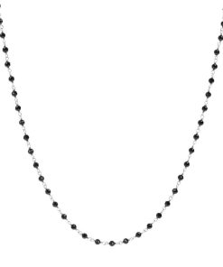 Collane Milor | Collana Rosario In Argento Con Spinello Nero In Argento 925 Placcato Platino