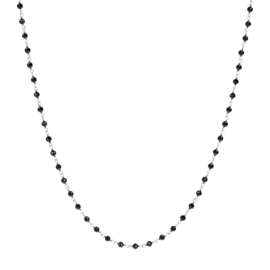 Collane Milor | Collana Rosario In Argento Con Spinello Nero In Argento 925 Placcato Platino