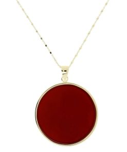 Collane Milor | Collana Lunga In Argento 925 Placcato Oro Giallo 18Kt Con Pendente In Pietra Naturale Corniola Rossa