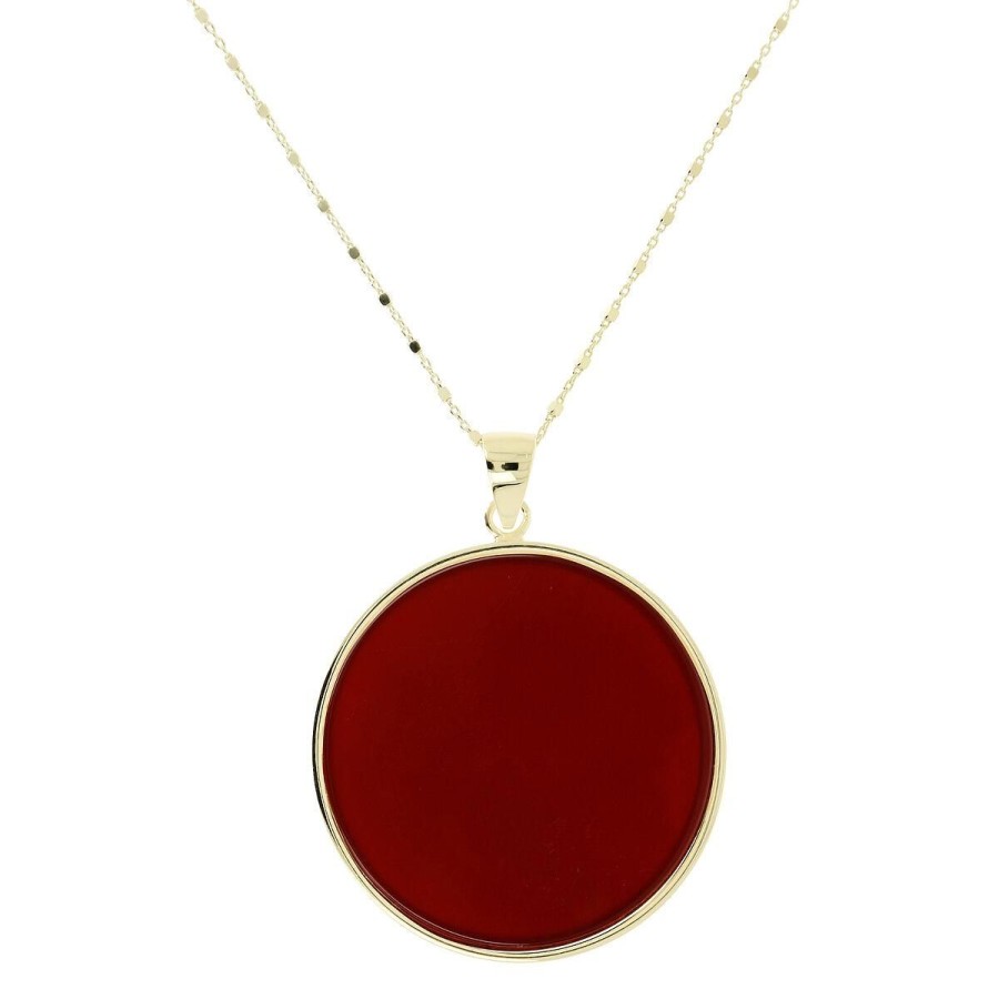 Collane Milor | Collana Lunga In Argento 925 Placcato Oro Giallo 18Kt Con Pendente In Pietra Naturale Corniola Rossa