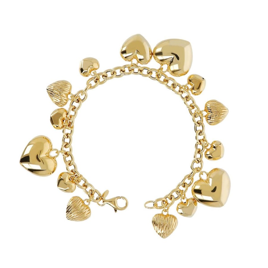 Bracciali Milor | Bracciale Con Charms A Cuori In Argento 925 Placcato Oro Giallo 18Kt