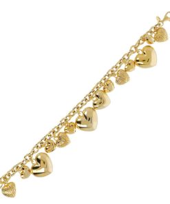 Bracciali Milor | Bracciale Con Charms A Cuori In Argento 925 Placcato Oro Giallo 18Kt