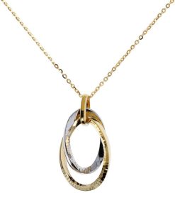 Collane Milor | Collana Bicolore Con Catena Forzatina E Pendente Doppio Cerchio Oro 9Kt