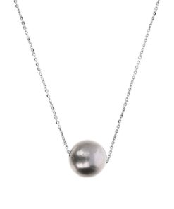 Collane Milor | Collana Con Perla Ming D'Acqua Dolce Grigia O 11/12 Mm In Argento 925 Placcato Oro Bianco 18Kt