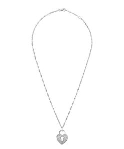 Collane Milor | Collana Girocollo Maglia Singapore In Argento 925 Placcato Rodio Con Pendente Cuore Pave In Cubic Zirconia