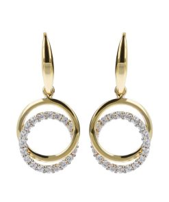 Orecchini Milor | Orecchini Pendenti Doppio Cerchio Bicolore Con Cubic Zirconia Oro 9Kt