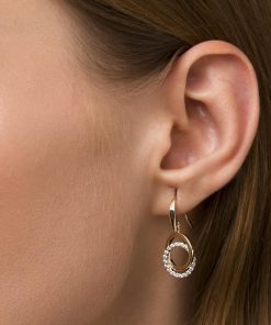 Orecchini Milor | Orecchini Pendenti Doppio Cerchio Bicolore Con Cubic Zirconia Oro 9Kt