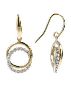 Orecchini Milor | Orecchini Pendenti Doppio Cerchio Bicolore Con Cubic Zirconia Oro 9Kt