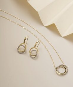 Orecchini Milor | Orecchini Pendenti Doppio Cerchio Bicolore Con Cubic Zirconia Oro 9Kt