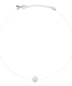 Collane Milor | Collana Girocollo 'Fantasmino' Con Perla Ming D'Acqua Dolce Bianca O 11/13 Mm In Argento 925 Placcato Oro Bianco 18Kt