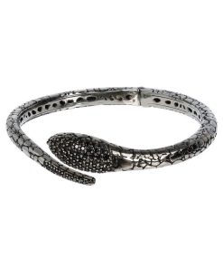 Bracciali Milor | Bracciale Rigido Serpente Con Spinello Nero In Argento 925