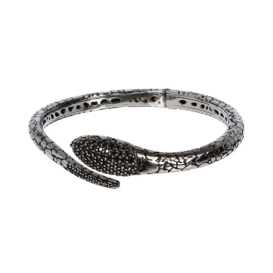 Bracciali Milor | Bracciale Rigido Serpente Con Spinello Nero In Argento 925