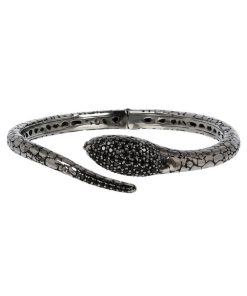 Bracciali Milor | Bracciale Rigido Serpente Con Spinello Nero In Argento 925