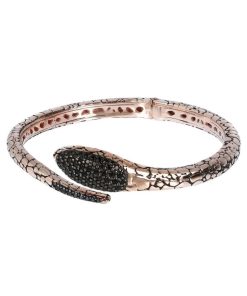 Bracciali Milor | Bracciale Rigido Serpente Con Spinello Nero In Argento 925