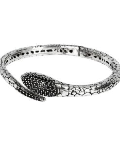 Bracciali Milor | Bracciale Rigido Serpente Con Spinello Nero In Argento 925