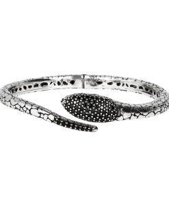 Bracciali Milor | Bracciale Rigido Serpente Con Spinello Nero In Argento 925