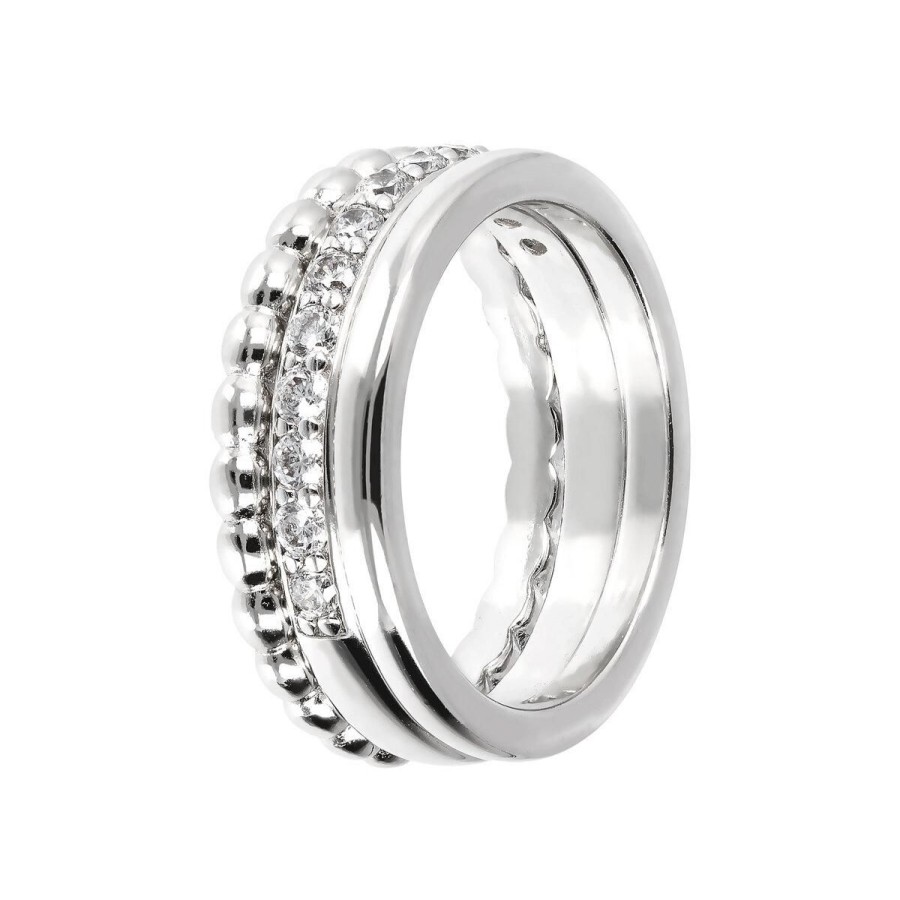 Anelli Milor | Set Di Tre Anelli In Argento Con Cubic Zirconia In Argento 925 Placcato Platino