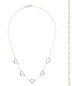 Collane Milor | Collana Catena Rolo Con Station Cuori Bicolore Oro 9Kt