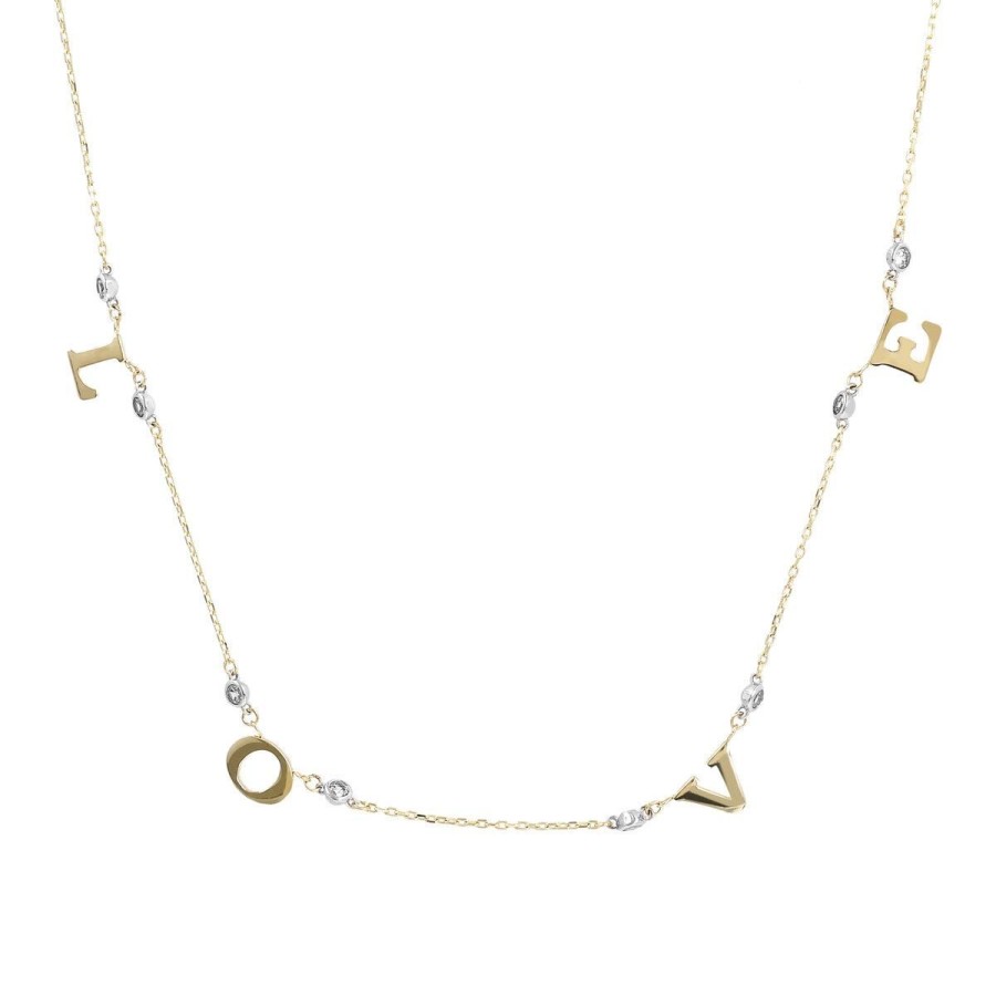 Collane Milor | Collana Catena Forzatina Con Charms Love E Cubic Zirconia Oro 9Kt