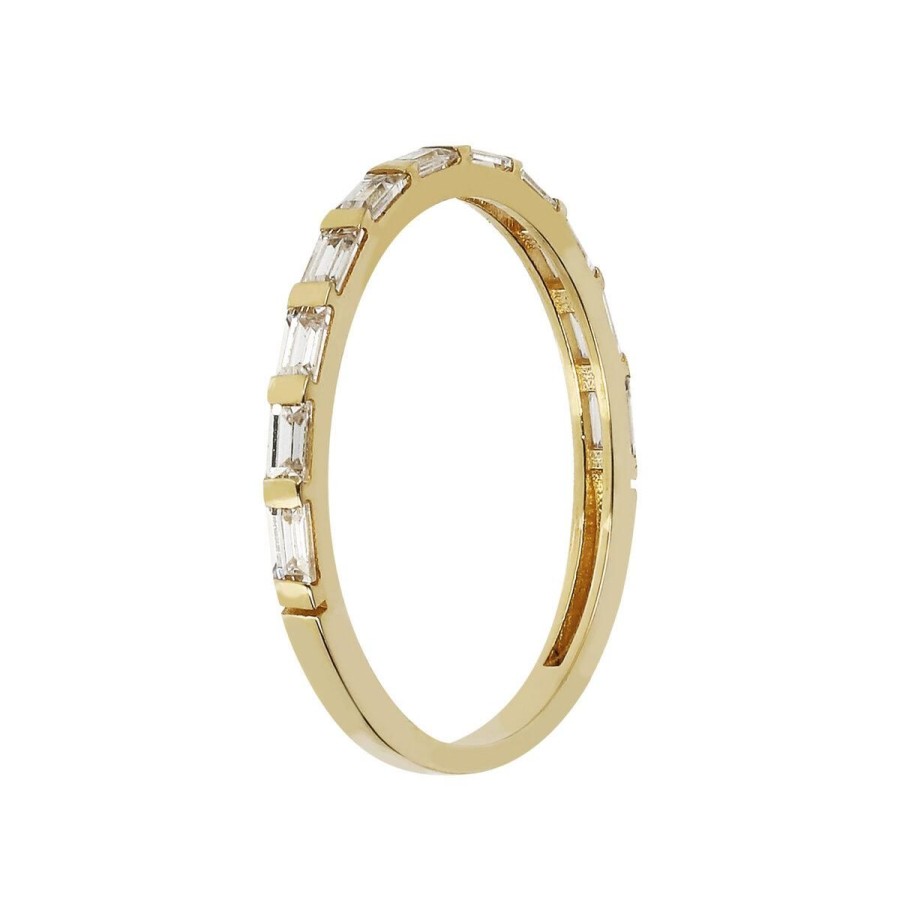 Anelli Milor | Anello Fedina Con Cubic Zirconia Taglio Baguette Oro 9Kt