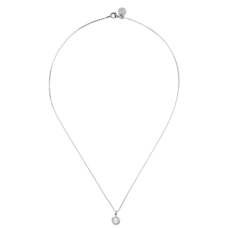 Collane Milor | Collana In Argento Con Ciondolo Ottagonale In Cubic Zirconia In Argento 925 Placcato Platino