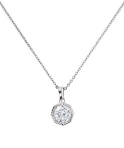 Collane Milor | Collana In Argento Con Ciondolo Ottagonale In Cubic Zirconia In Argento 925 Placcato Platino