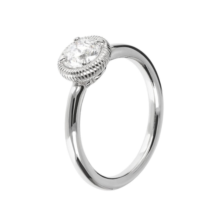 Anelli Milor | Anello Solitario In Argento Con Cubic Zirconia Bianco In Argento 925 Placcato Platino