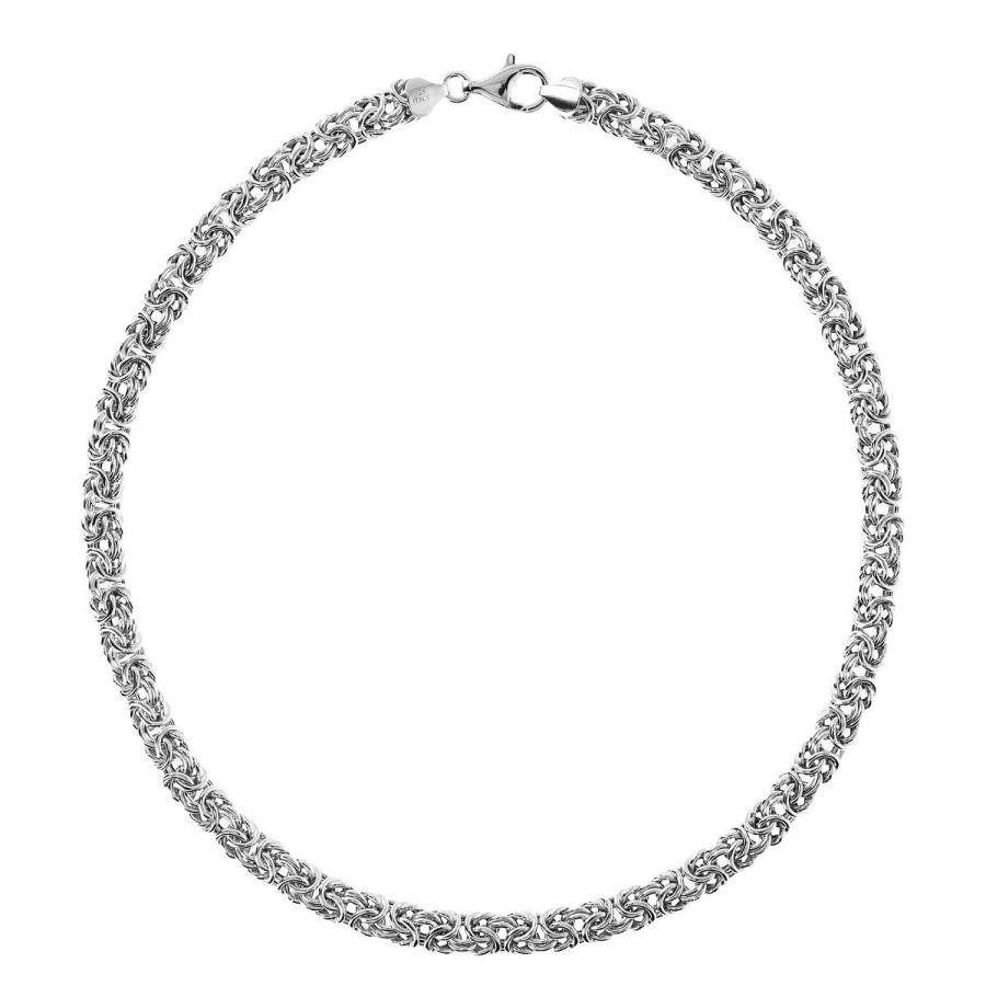 Collane Milor | Collana Girocollo Maglia Bizantina In Argento 925 Placcato Platino