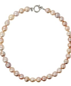 Collane Milor | Collana Girocollo Con Perle Ming Barocche D'Acqua Dolce Multicolor O 11/12 Mm In Argento 925 Placcato Oro Bianco 18Kt