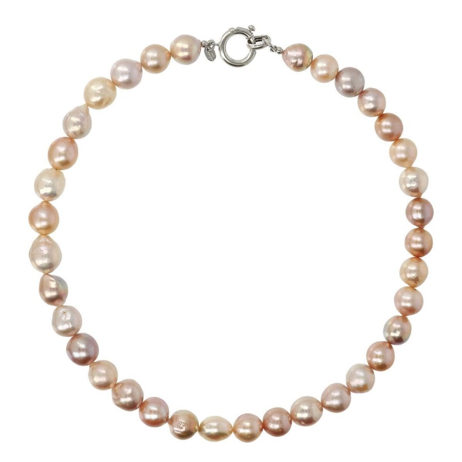 Collane Milor | Collana Girocollo Con Perle Ming Barocche D'Acqua Dolce Multicolor O 11/12 Mm In Argento 925 Placcato Oro Bianco 18Kt