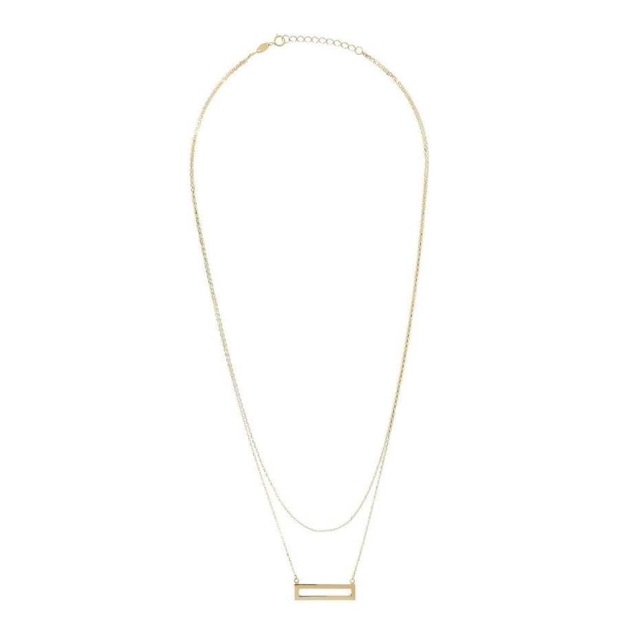 Collane Milor | Collana Doppia Catena Rolo Con Pendente Rettangolare Oro 9Kt