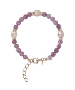 Bracciali Milor | Bracciale Con Quarzite Viola E Perle Barocche D'Acqua Dolce Rosa O 8/9 Mm