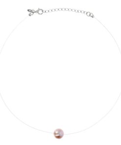 Collane Milor | Collana Girocollo 'Fantasmino' Con Perla Ming D'Acqua Dolce Multicolor O 11/13 Mm In Argento 925 Placcato Oro Bianco 18Kt