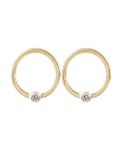 Orecchini Milor | Orecchini A Lobo Cerchio Sottile Con Punto Luce In Cubic Zirconia Oro 9Kt