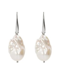 Orecchini Milor | Orecchini Pendenti Con Perla Scaramazza D'Acqua Dolce Bianca O 17/18 Mm In Argento 925 Placcato Oro Bianco 18Kt