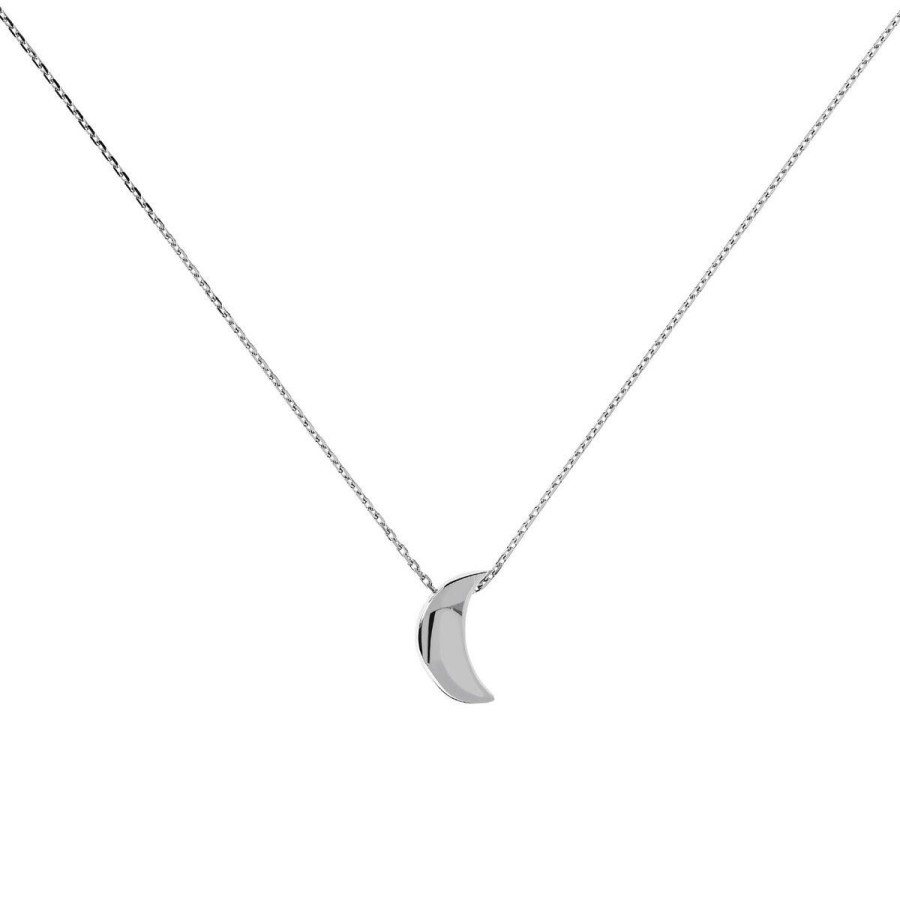 Collane Milor | Collana Maglia Brillantina Con Pendente Scorrevole A Luna In Argento 925 Placcato Platino