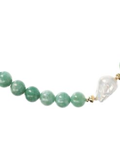 Collane Milor | Collana Girocollo Con Quarzite Verde E Perla Scaramazza D'Acqua Dolce Bianca O 14/14.5 Mm In Argento 925 Placcato Oro Giallo 18Kt