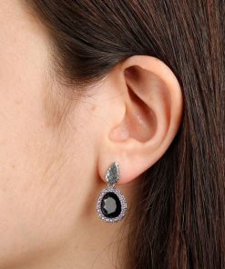 Orecchini Milor | Orecchini Pendenti In Argento 925 Texture Sirena Con Pietra Naturale Spinello Nero E Pave