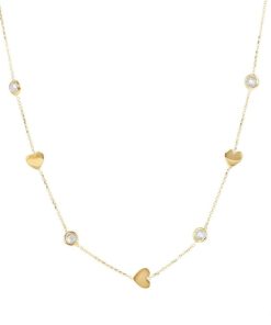 Collane Milor | Collana Catena Rolo Con Cuori E Punti Luce In Cubic Zirconia Oro 9Kt