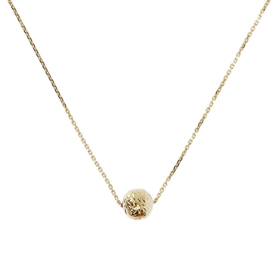 Collane Milor | Collana Catena Rolo Con Pendente Sfera Martellata Piccola Oro 9Kt