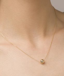 Collane Milor | Collana Catena Rolo Con Pendente Sfera Martellata Piccola Oro 9Kt