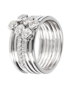 Anelli Milor | Set Anelli Solitari Con Cubic Zirconia In Argento 925 Placcato Rodio