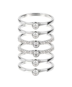 Anelli Milor | Set Anelli Solitari Con Cubic Zirconia In Argento 925 Placcato Rodio