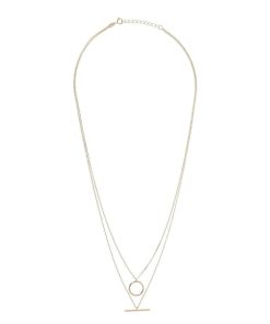 Collane Milor | Collana Doppia Catena Forzatina Con Pendenti Cerchio E Bacchetta Oro 9Kt