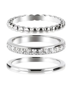 Anelli Milor | Set Di Tre Anelli Fedine In Argento 925 Placcato Rodio Con Cubic Zirconia