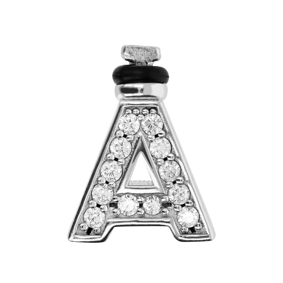 Ciondoli Milor | Charm Duo Lettera Con Pave Di Cubic Zirconia In Argento 925 Placcato Rodio